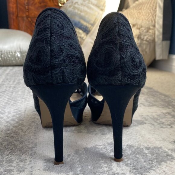 Black Lace Jeweled Toe Heels - Picture 3 of 5